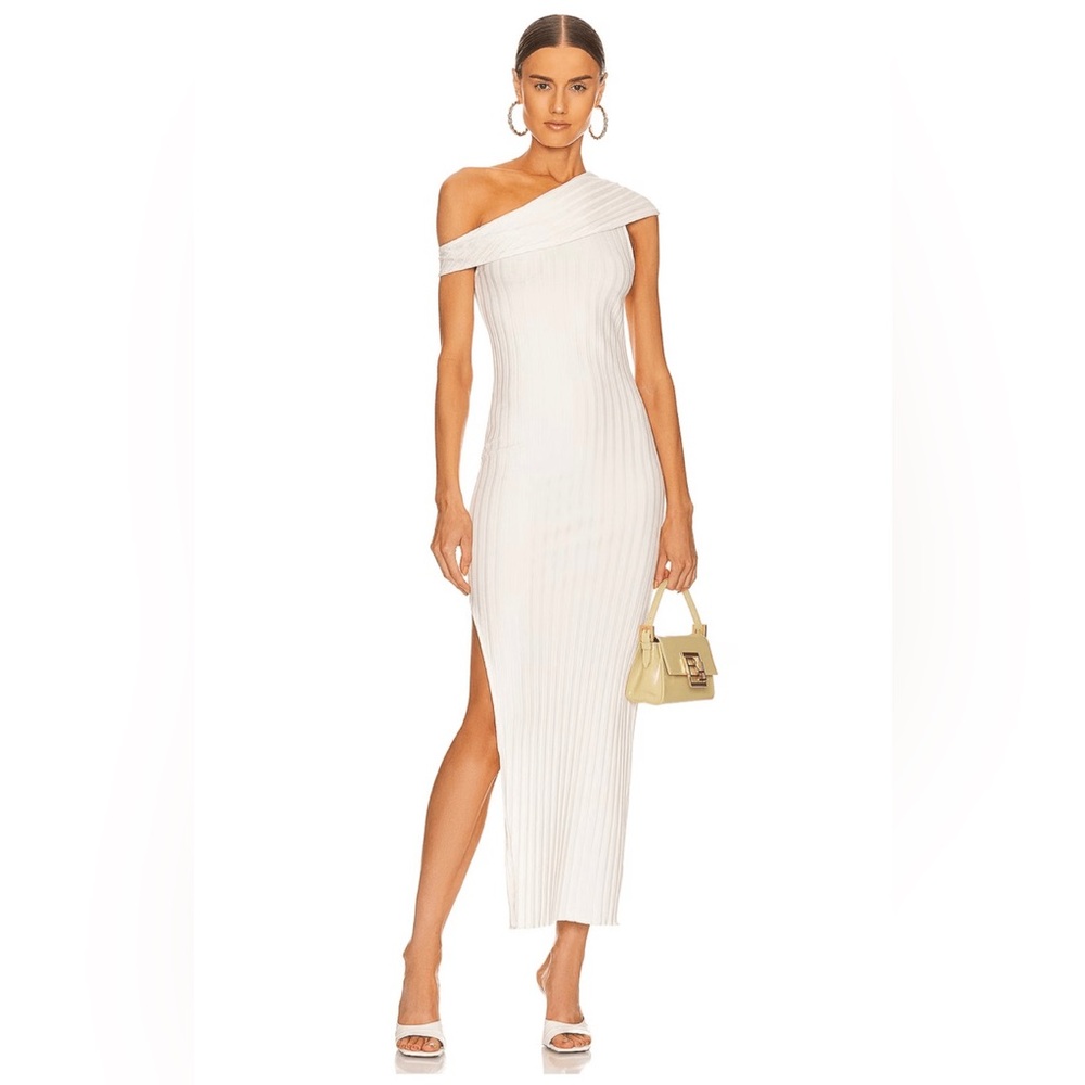 SIMON MILLER | Ribbed One/ Off Shoulder Boge Dress | S | Macadamia | FWRD